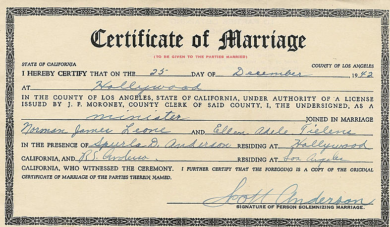 LeoneFielens marriage cert - 1942-12-25 12:00:00