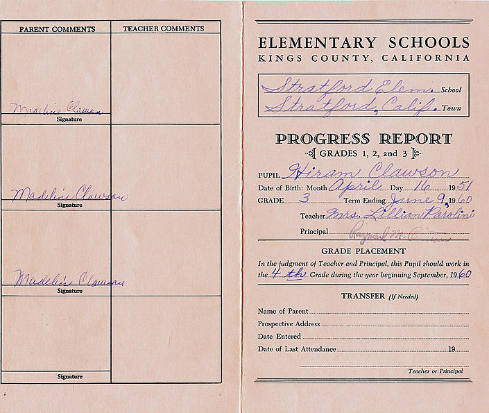 Hiram Grade 3 Report Card 1 1960-06-09