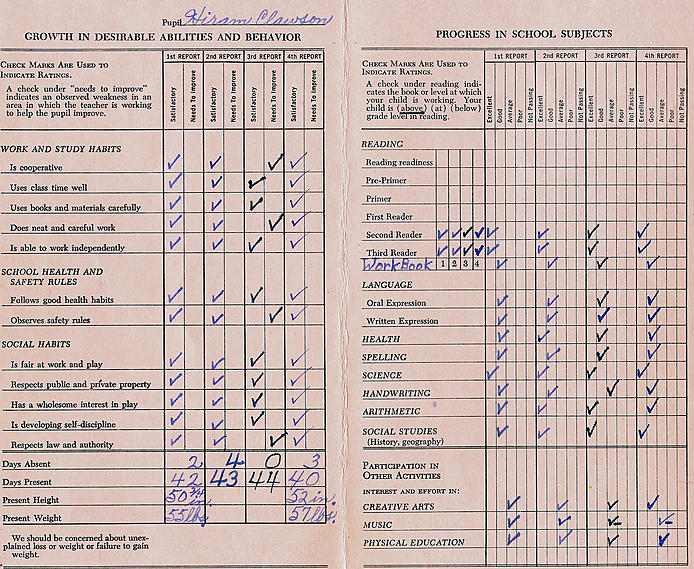 Hiram Grade 3 Report Card 2 1960-06-09