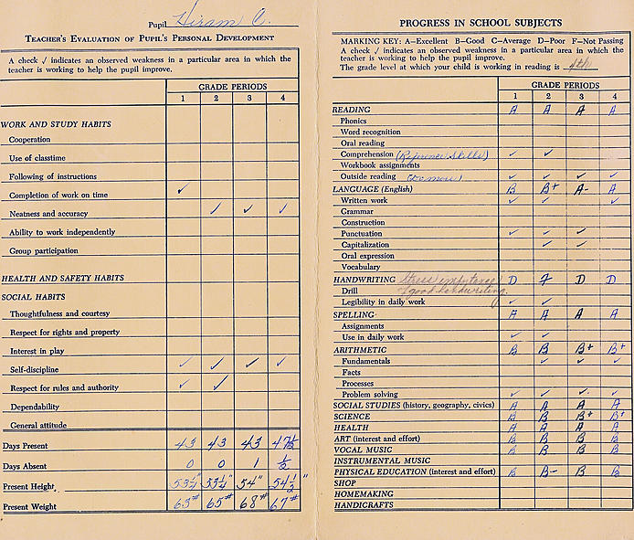 Hiram Grade 4 Report Card 2 1961-06-08