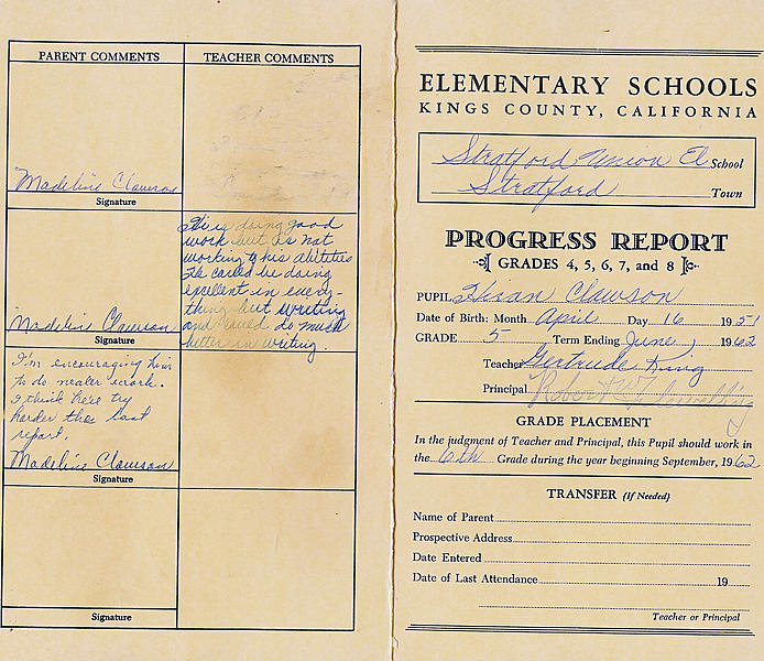 Hiram Grade 5 Report Card 1 1962-06-07