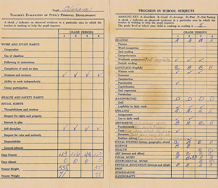 Hiram Grade 5 Report Card 2 1962-06-07