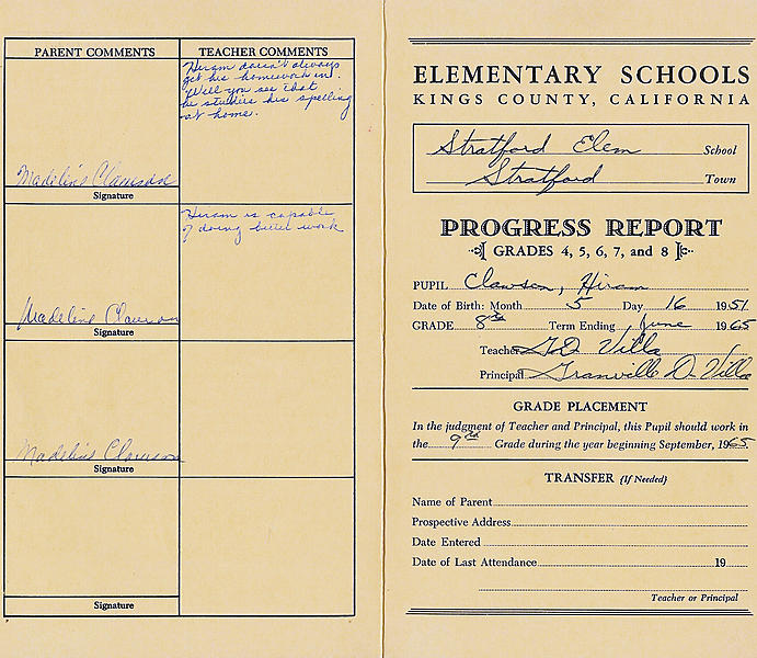 Hiram Grade 8 Report Card 1 1965-06-03