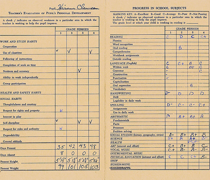Hiram Grade 8 Report Card 2 1965-06-03