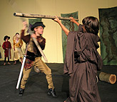 Robin Hood attacking Friar Tuck with a quarterstaff